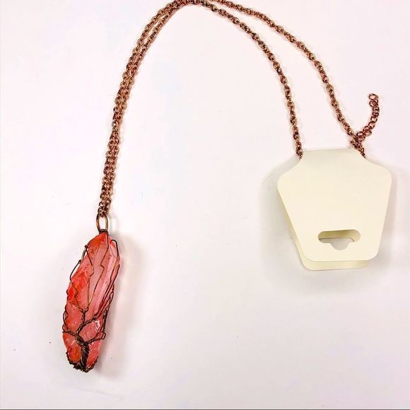 Tree of Life Wire-Wrapped Quartz Crystal Necklace, Rose Pink - Picture 4 of 10